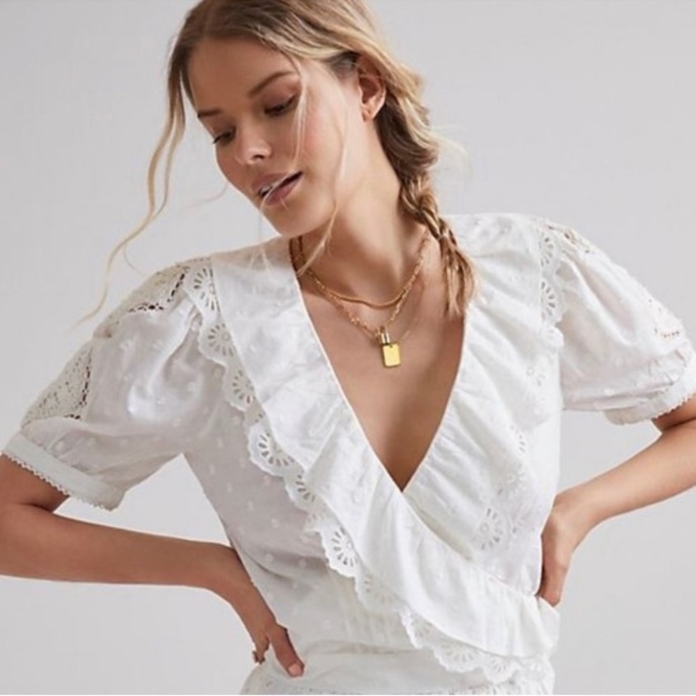 Anthropologie Forever That Girl NWT | Lacy Ruffled Eyelet Lace Blouse | Size XS